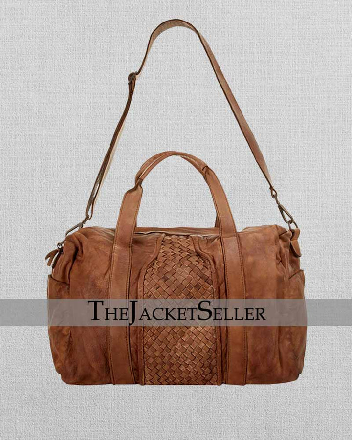 BROWN LEATHER DUFFEL BAG WITH TEXTURE