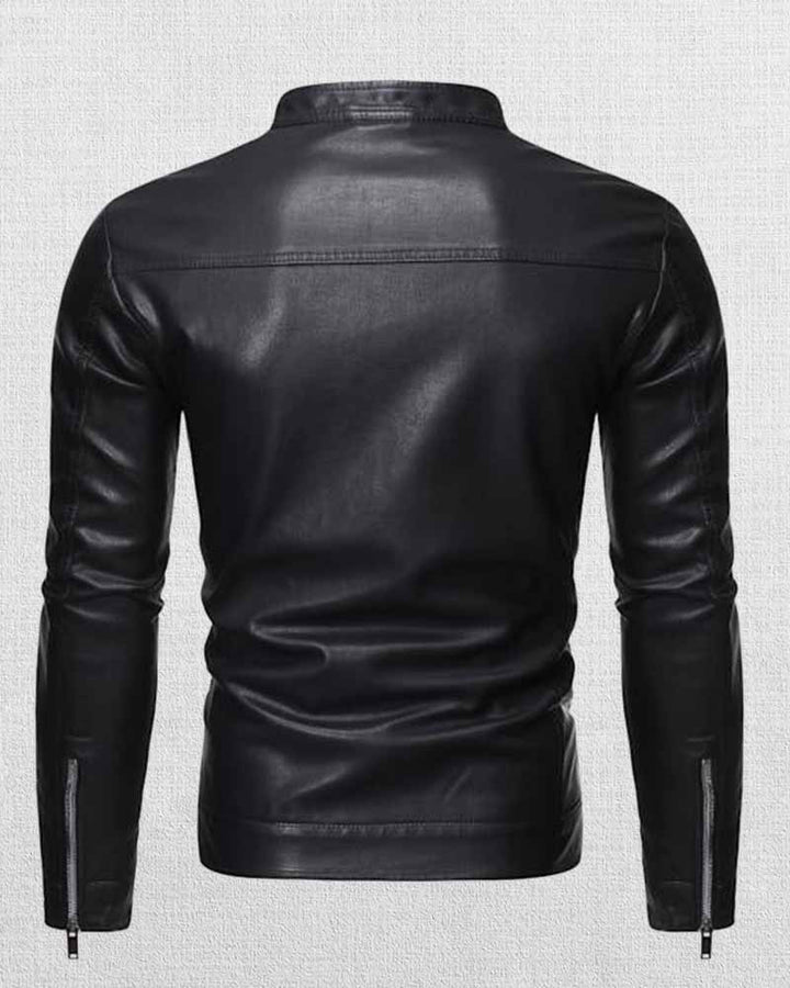 high-quality men's leather jacket with stand collar available in USA