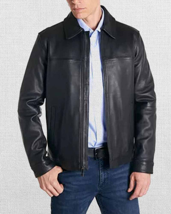 Elegant men's classic leather jacket with a timeless design