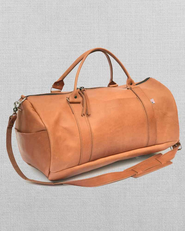 Vintage Tan Excel Leather Duffel Bag for Travel in USA market