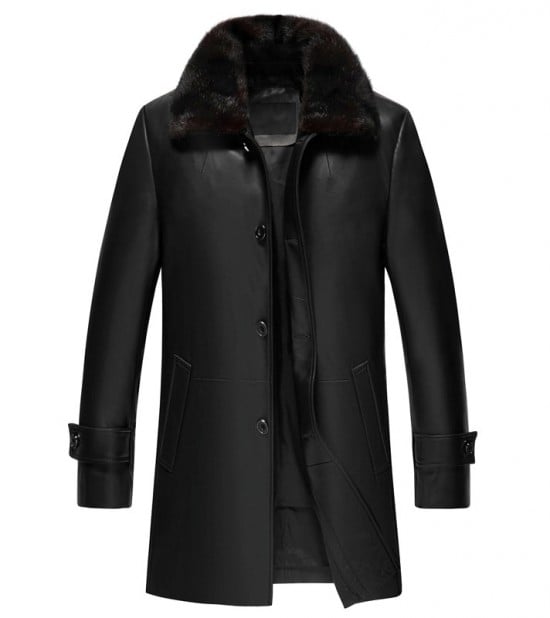 Black with shearling collar coat for men