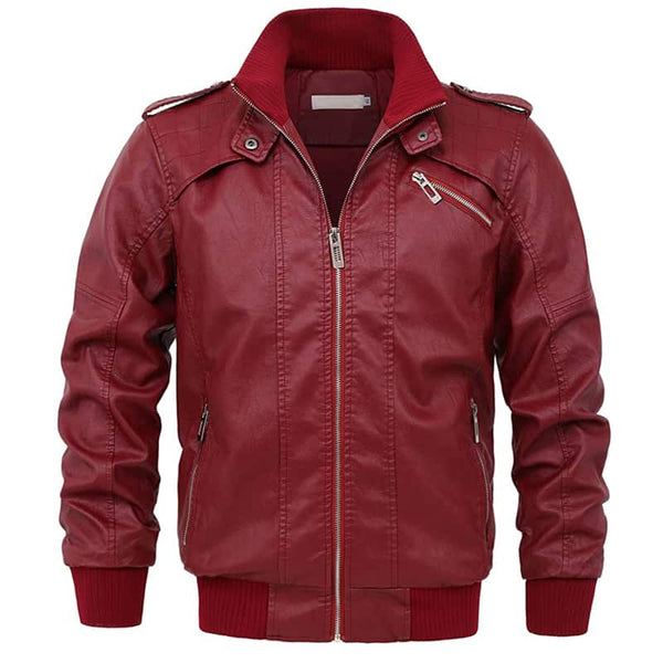 LEATHER QUILTED RED BOMBER JACKET FOR MEN