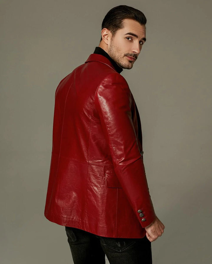 Stylish red color leather blazer