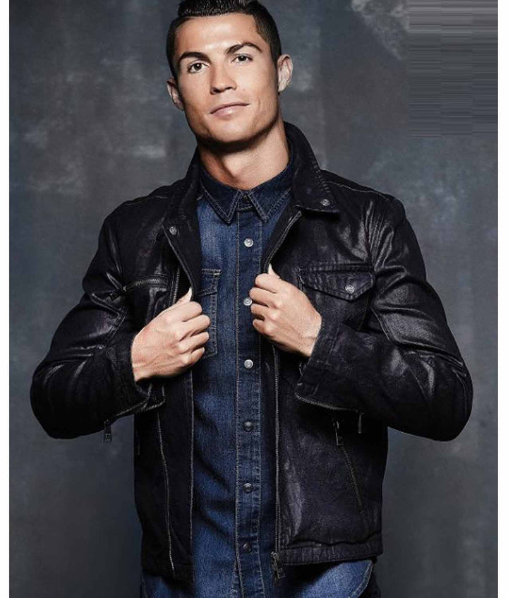 Black Ronaldo leather jacket for men in USA