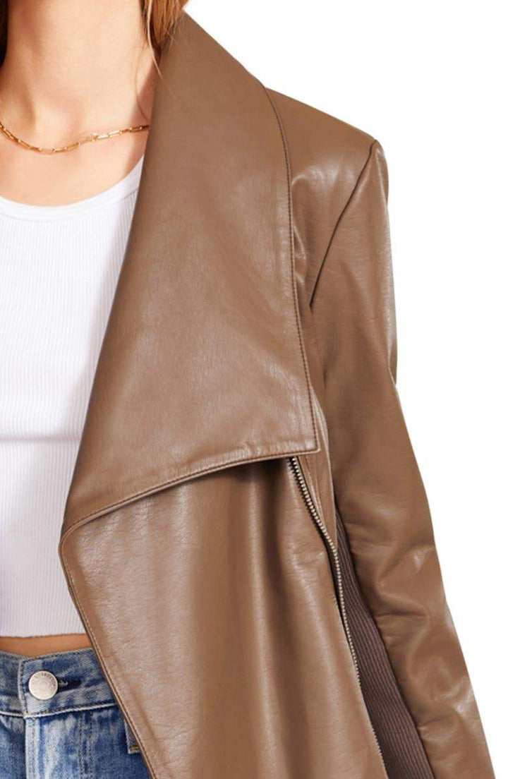 Brown Biker Leather Jacket Plain Shinny