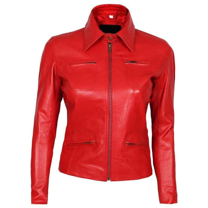 Chic red leather jacket as seen on Emma Swan in USA market