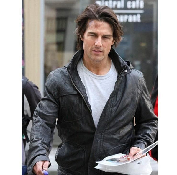 Tom Cruise  M.I 4 Ghost Protocol Black Hoddie Stylish Leahter Jacket by TJS