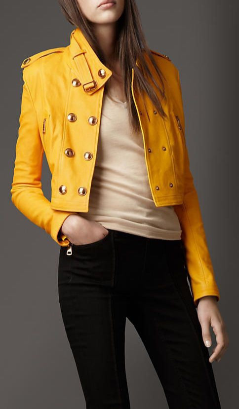 Yellow leather jacket for women in USA