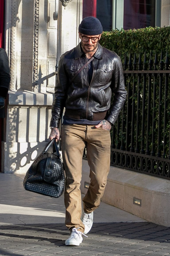 Trendsetting brown jacket as seen on David Beckham in American style