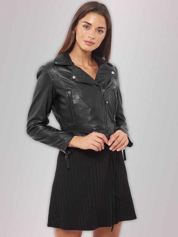 Short Body Leather Jacket in Black for Women By TJS