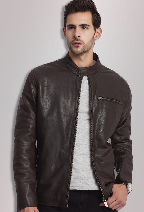 Bomber round collar Stylish Leather Jacket for men