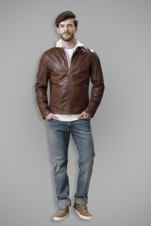 Dark Brown camel leather jacket