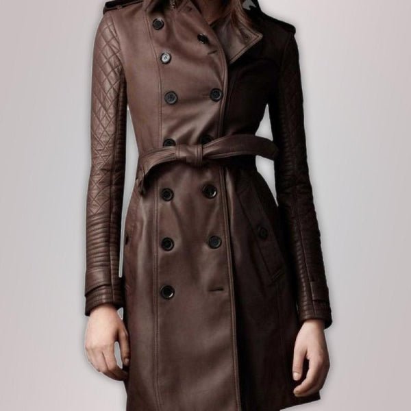 Women leather long Trench Coat By TJS