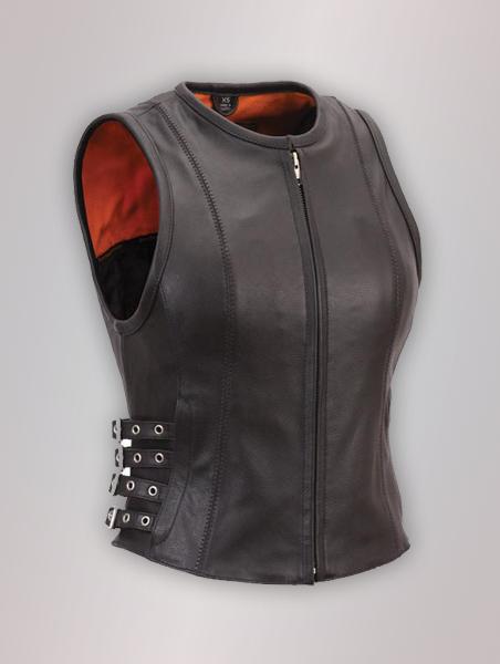 Buckled Zip Front Leather Vest 