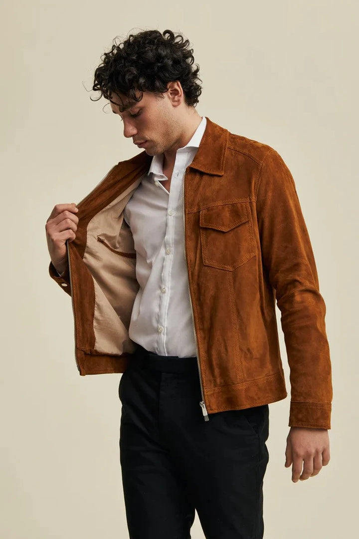 Warm suede leather jacket for winter
