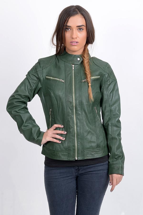 Green real cow leather jacket for women