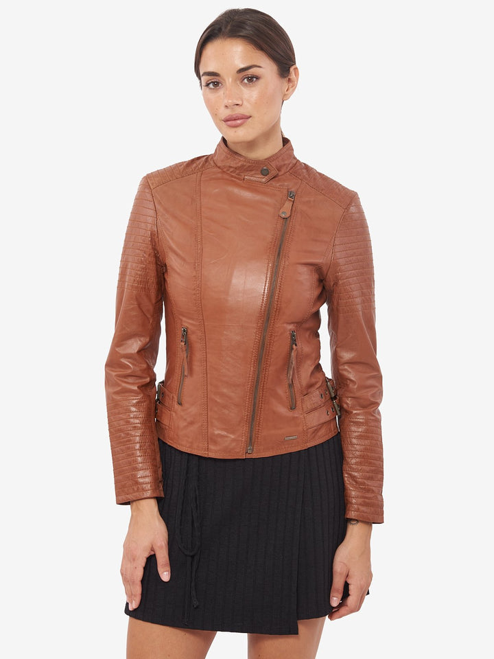 Stylish brown color moto jacket for women
