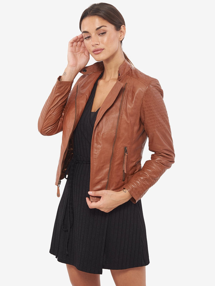 Brown leather jacket for women in USA