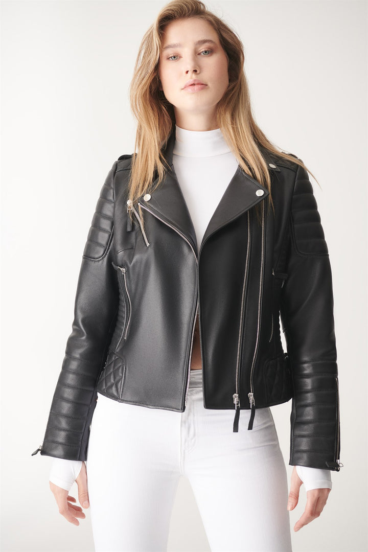 Black Biker Leather Jacket for women in USA