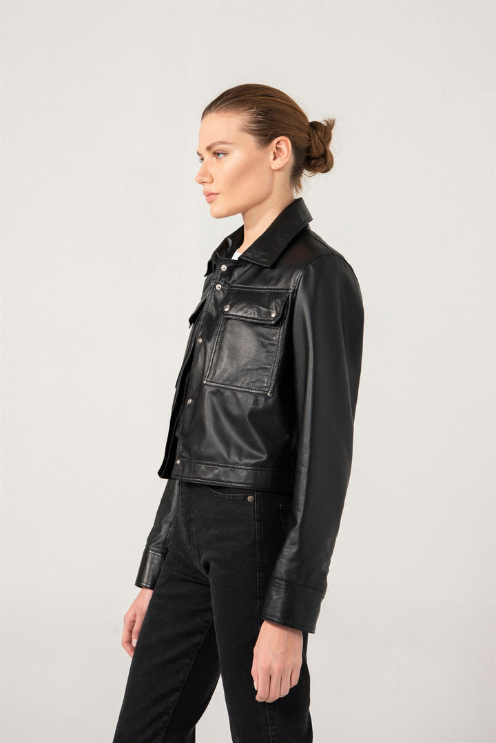 Denim Black leather Jacket for women