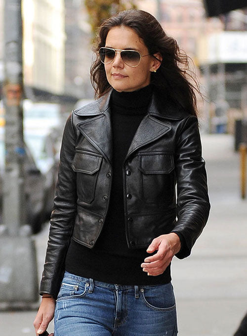 Katie Holmes Black Leather Jacket 