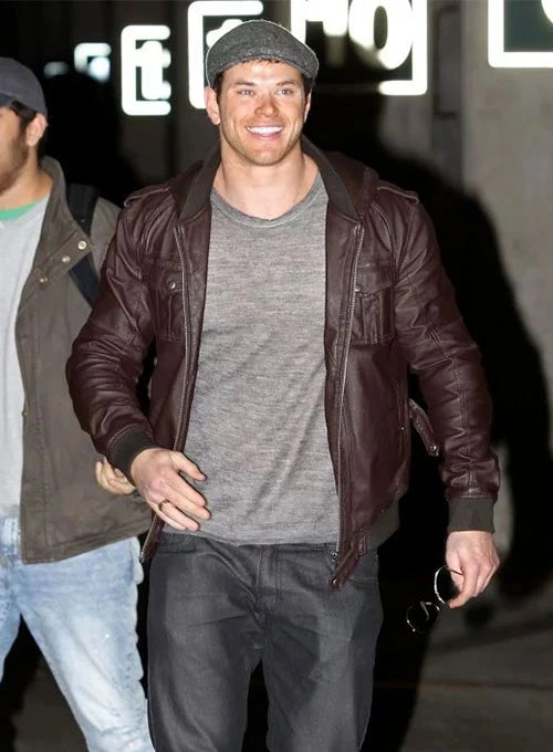 KELLAN LUTZ LEATHER JACKET BROWN LEATHER JACKET