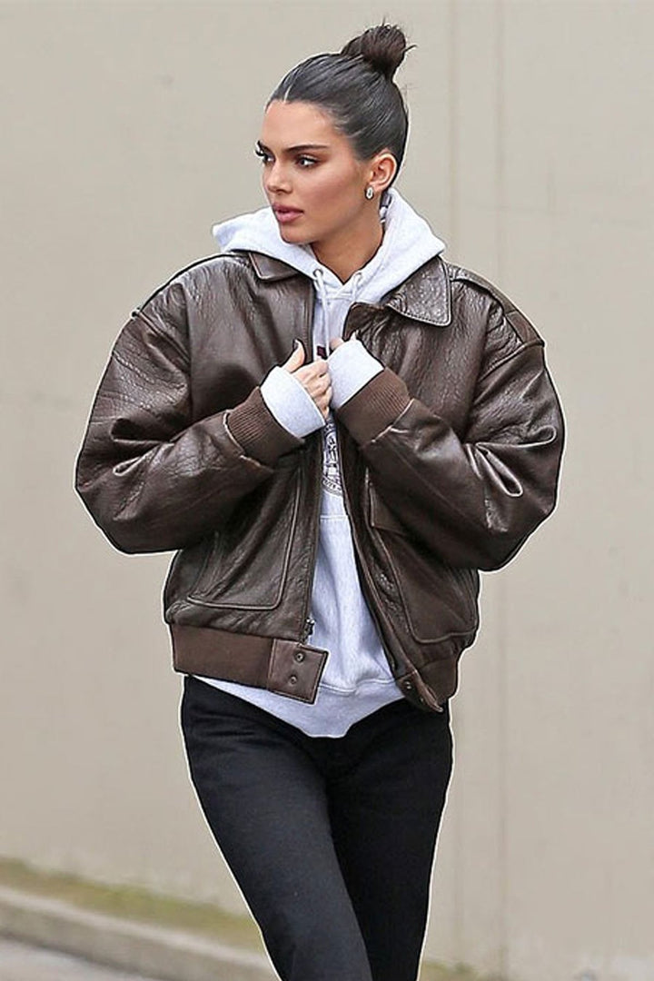 Kendall Jenner bomber leather jacket