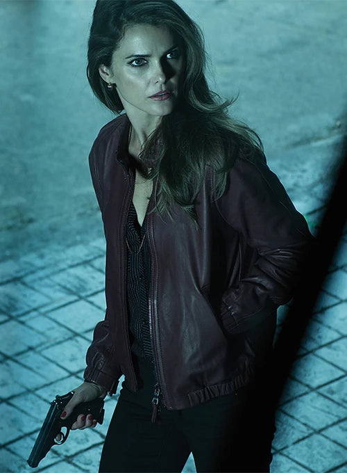 Stylish leather jacket worn by Keri Russell in The America