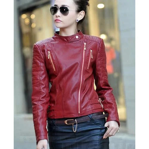 Red leather jacket for women in USA