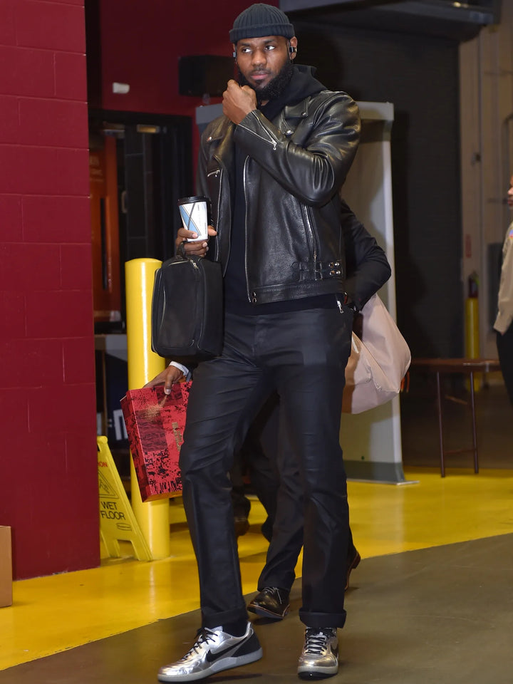 Stylish leather jacket worn by LeBron James