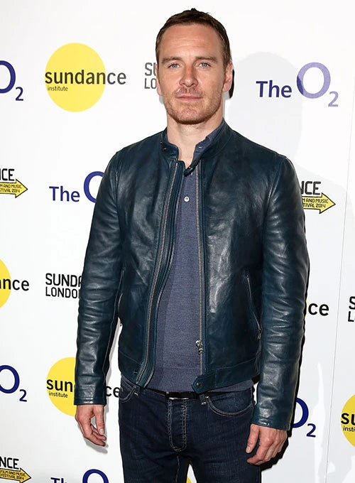 MICHAEL FASSBENDER LEATHER JACKET NAVY BLUE LEATHER JACKET