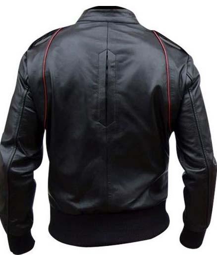 Black and red border leather jacket for men in usa