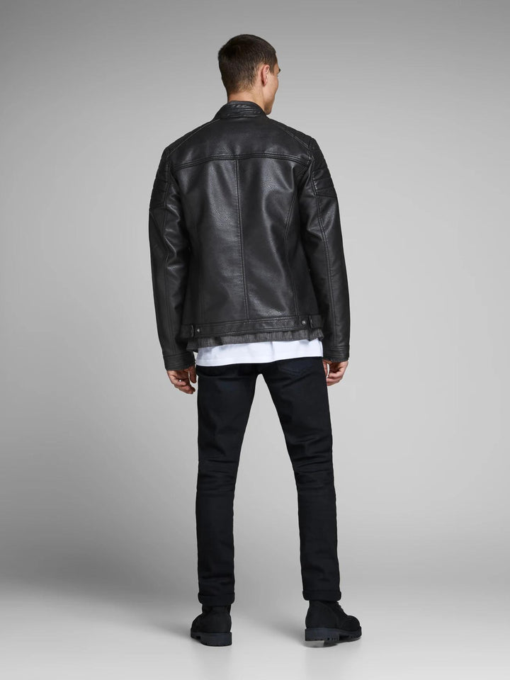 Shiny Black Shoulder Padding leather jacket for men in USA