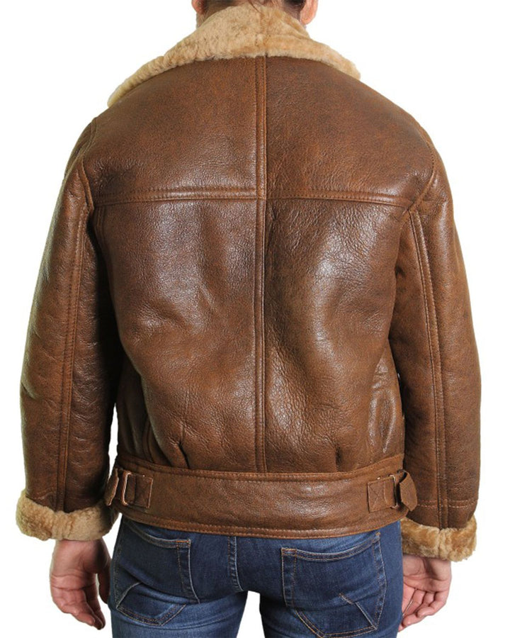Brown Shearling bomber leather jacket in USA
