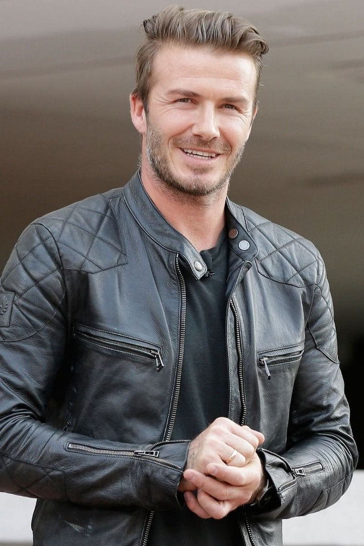 David Beckham's black stylish leather jacket in USA market