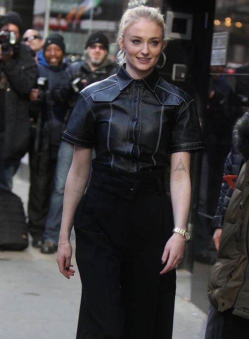 Sophie Turner rocks a stylish leather shirt in USA market