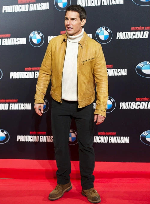 Tom Cruise's stylish leather jacket at the Mission: Impossible 4 premiere in American style