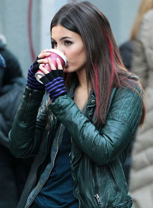 Victoria Justice's chic leather jacket adding to her fashion statement in American style