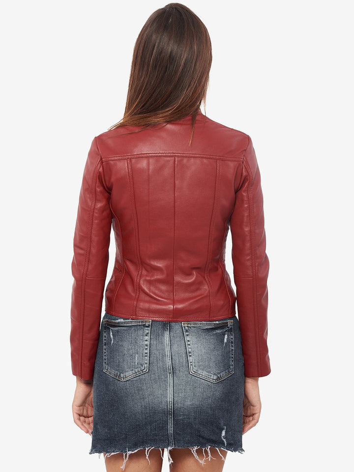 Red Fit bomber leather jacket for women in USA